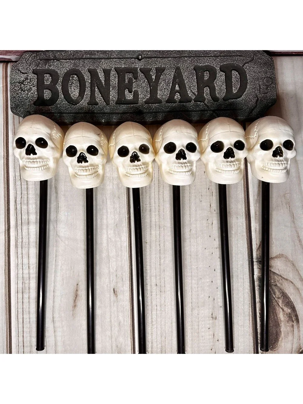 Vintage Lot Halloween Skull Blow Mold Stakes Indoor Outdoor Decor BONEYARD Sign
